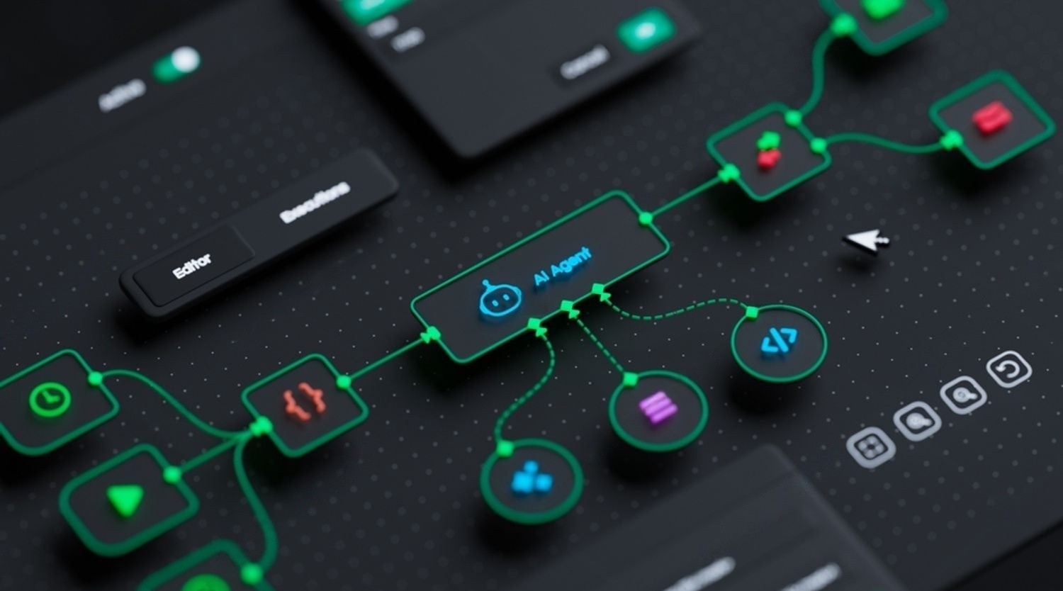 KI-Agent als zentraler Knoten in einem automatisierten Workflow mit verbundenen Tools